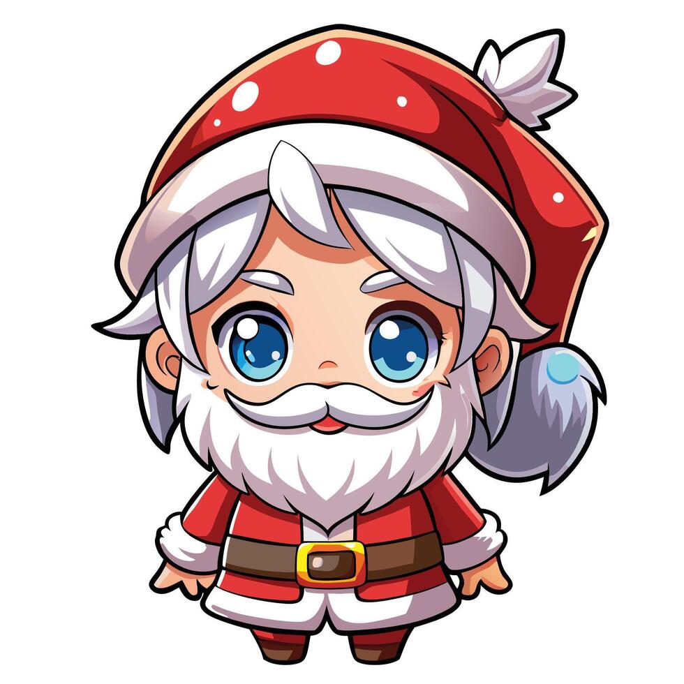 a cartoon santa claus character with blue eyes and a red hat vector