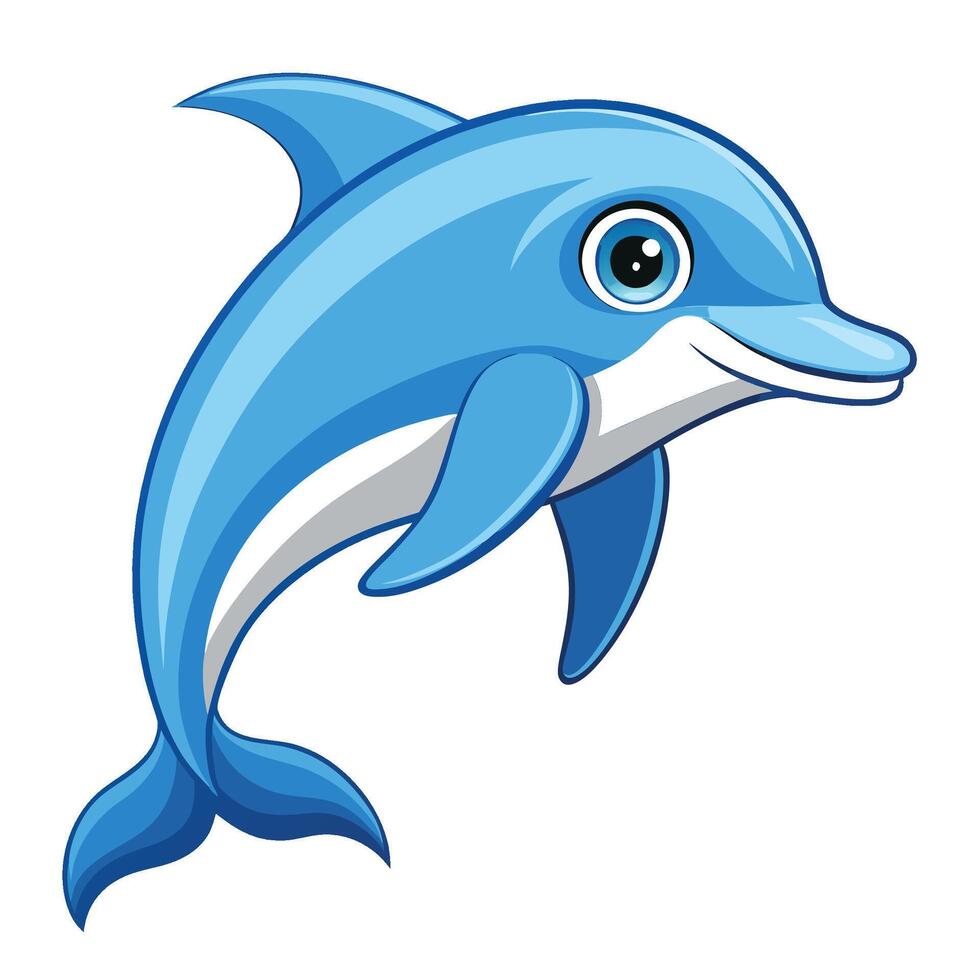 a cartoon dolphin with blue eyes and white fins vector