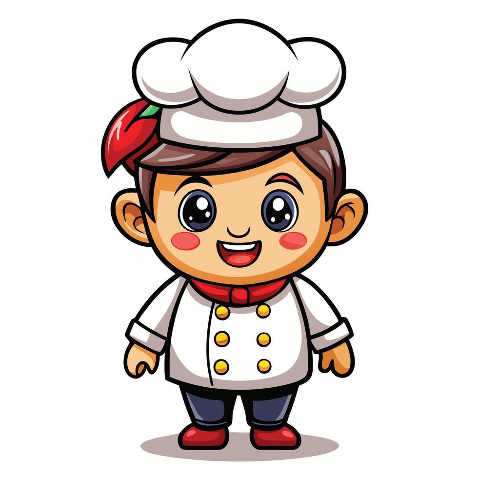 a cartoon chef with a red hat and a red pepper vector