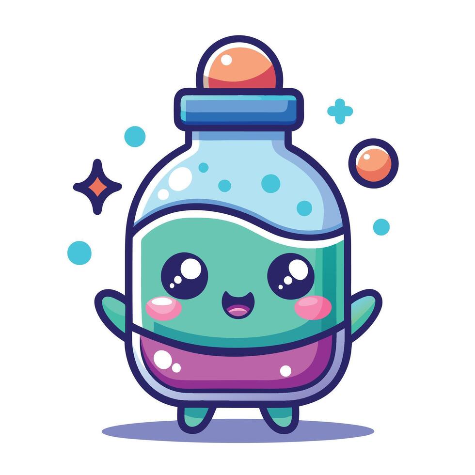 cute cartoon bottle with a monster inside vector