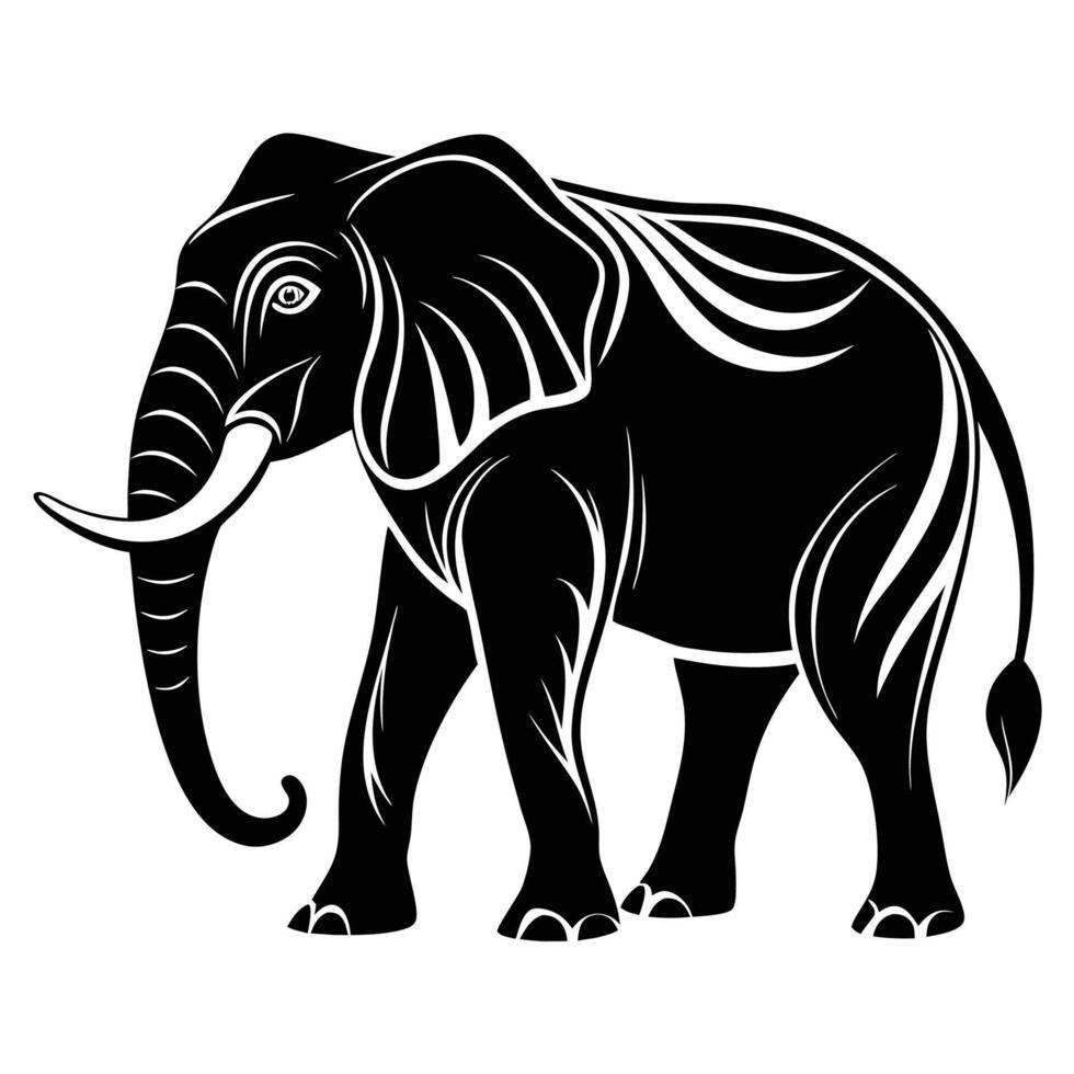 an elephant is standing in a black and white design vector