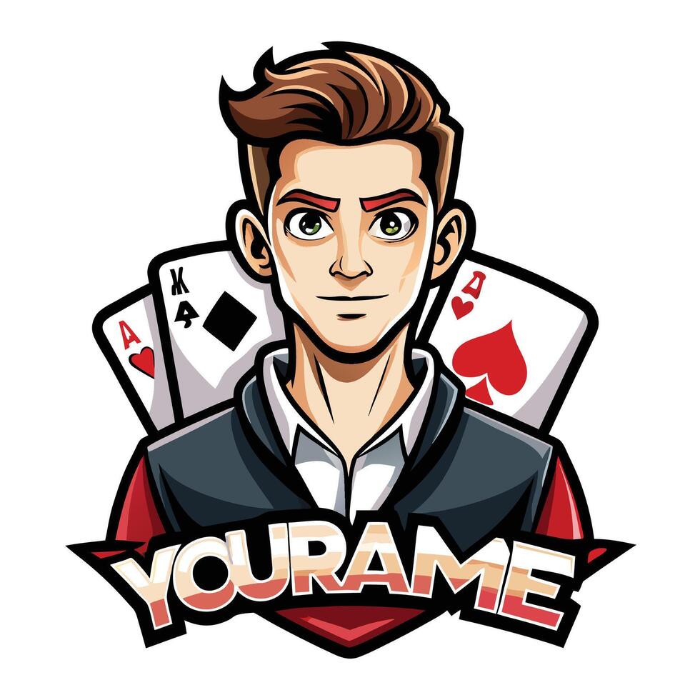 a cartoon man with poker cards in his hand vector