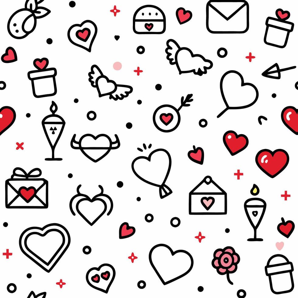 valentine's day seamless pattern with hearts and other symbols vector