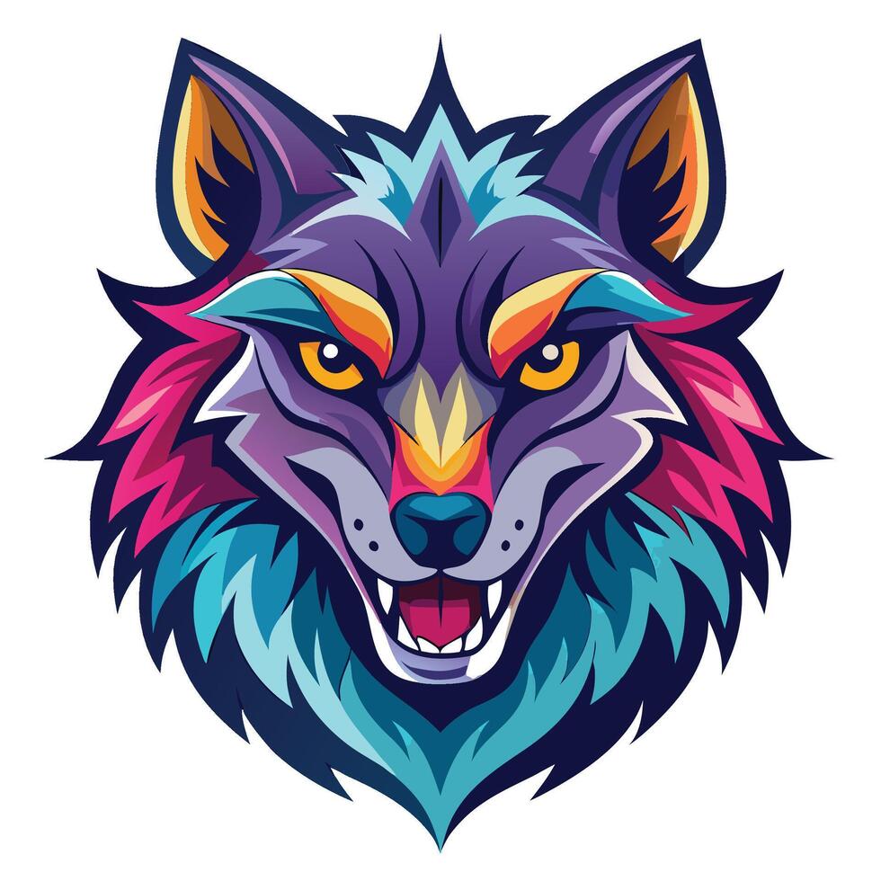 colorful wolf head with big eyes on a white background vector