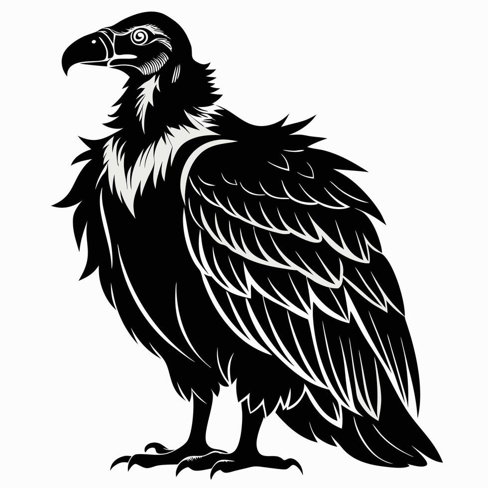 a black and white illustration of a vulture vector