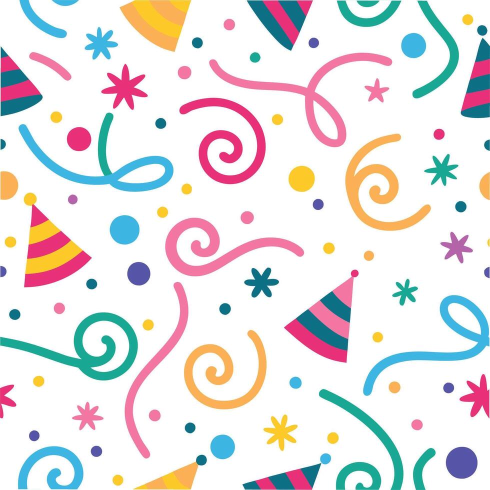 seamless pattern with party hats and confetti vector