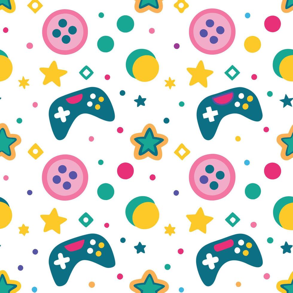 a colorful pattern with game controllers and stars vector