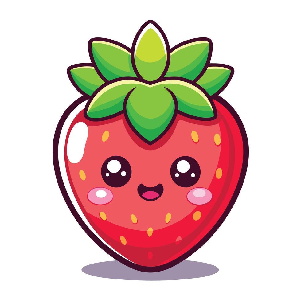 a cartoon strawberry with a green leaf on it vector