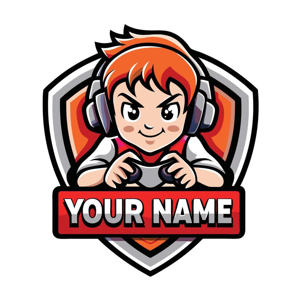 a cartoon boy playing games with a shield and a name vector
