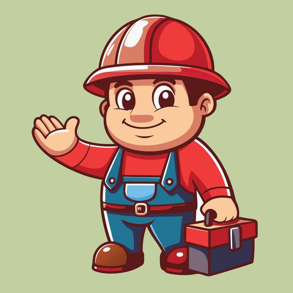 cartoon worker with toolbox and toolbox vector
