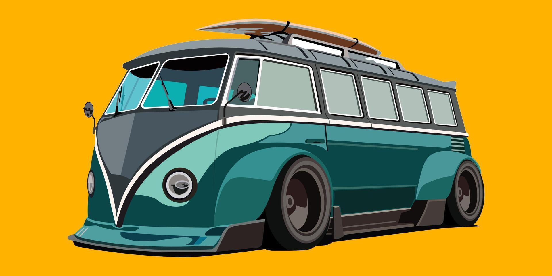 retro minivan illustration isolated on white background vector