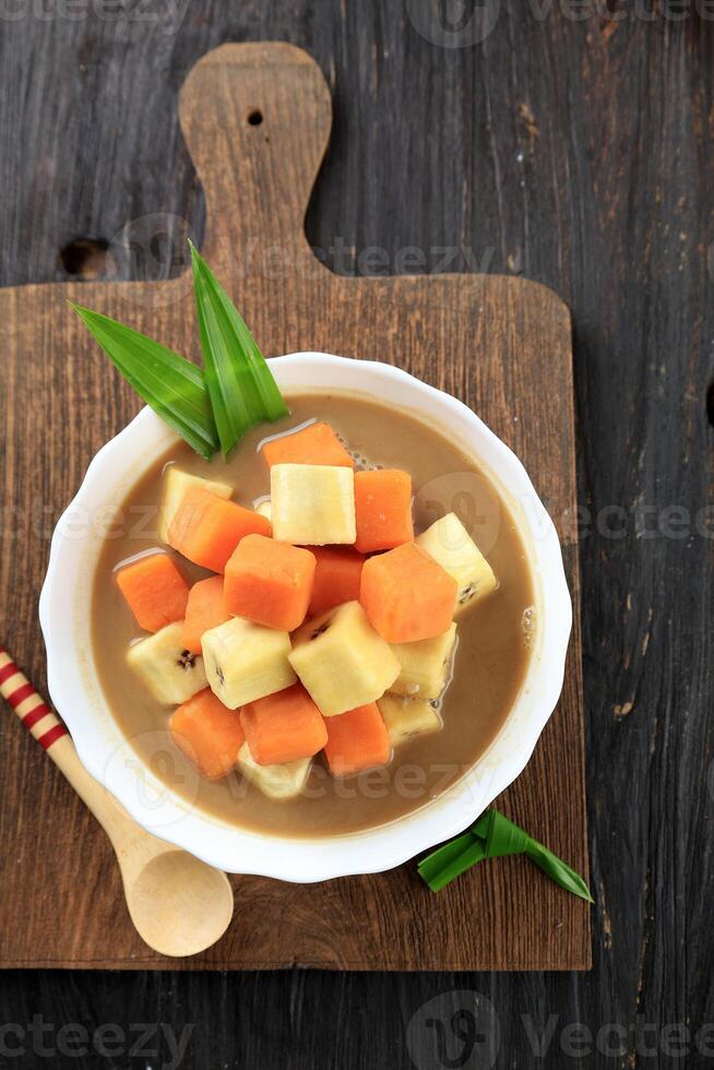 Top View Kolak Pisang Ubi or Banana and Sweet Potato Compote photo