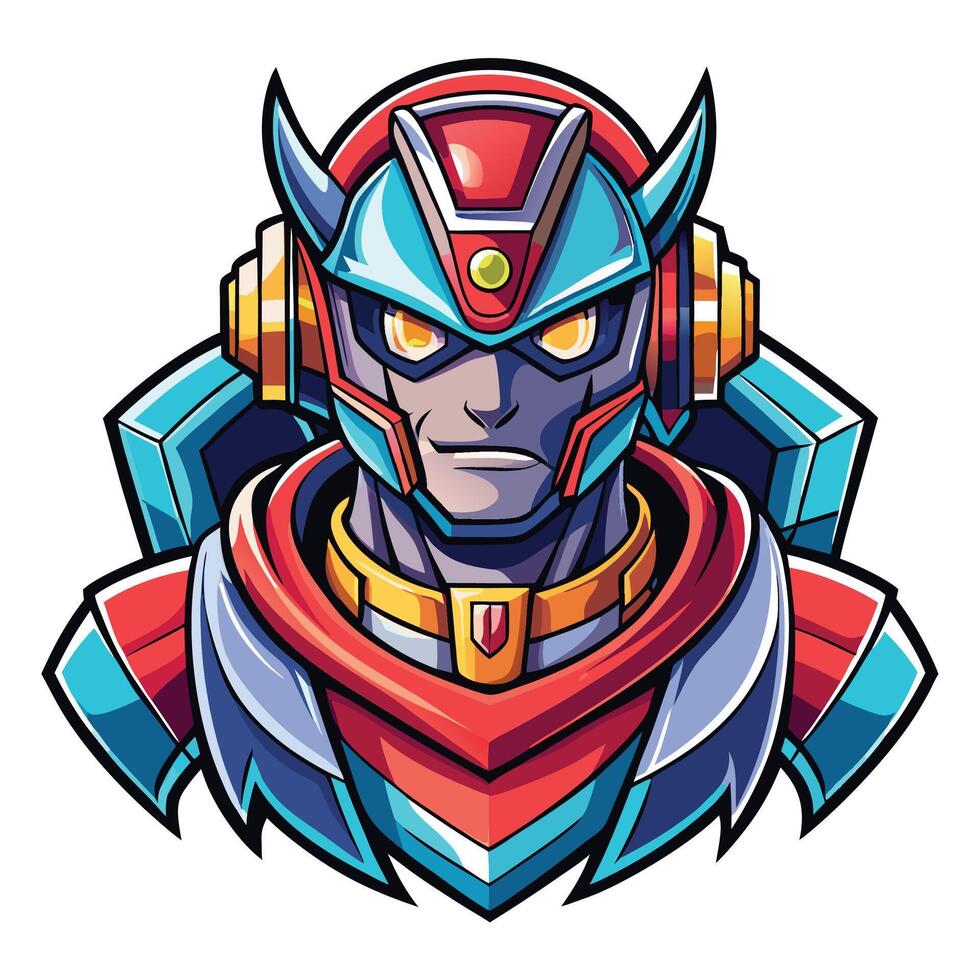 a cartoon character with a helmet and red and blue armor vector