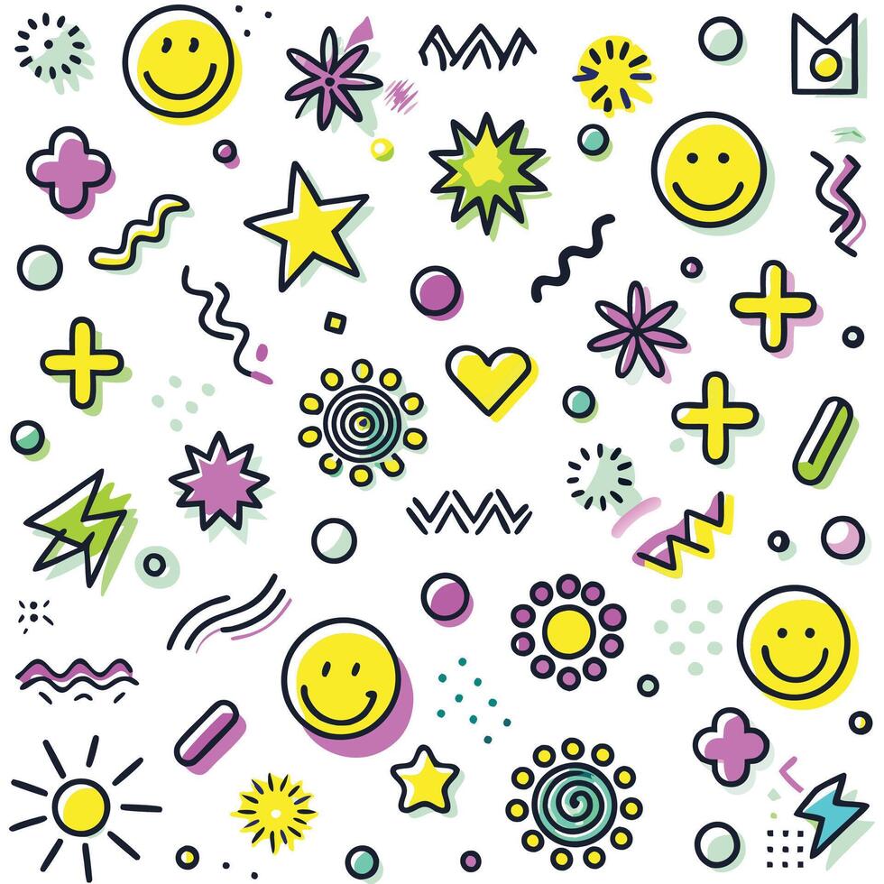 a colorful pattern with various objects and symbols vector