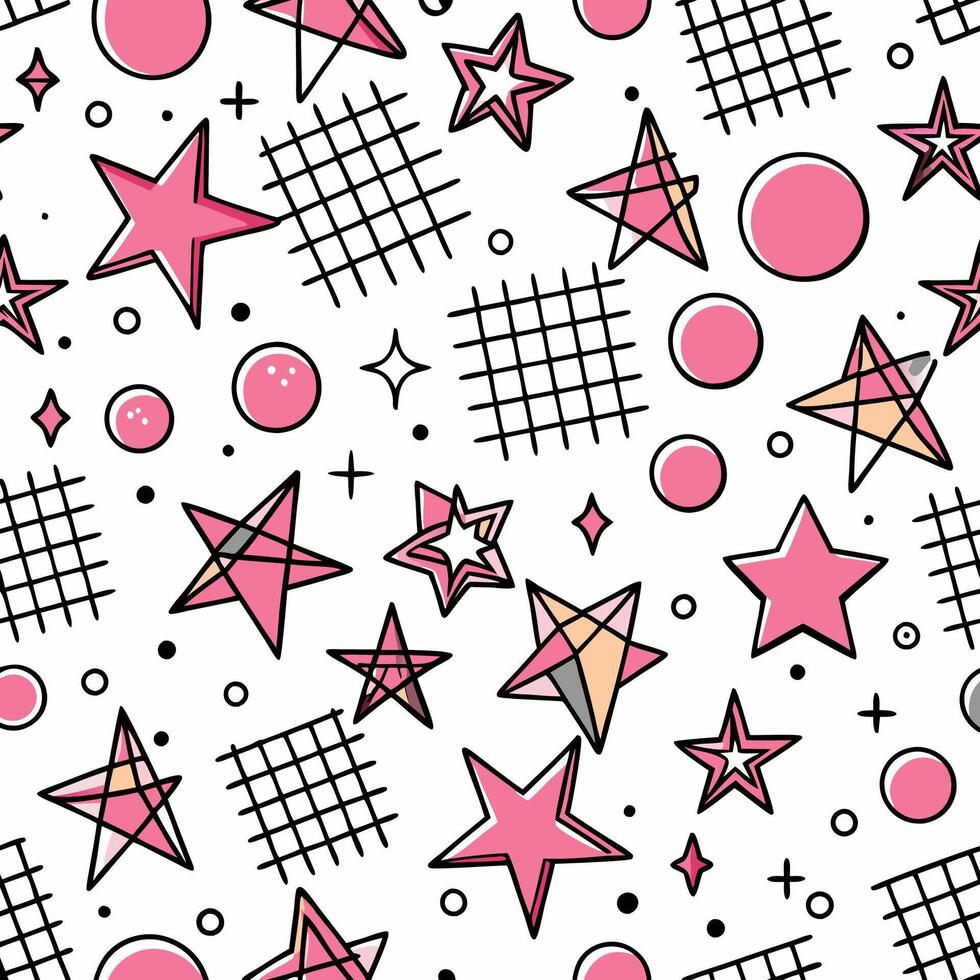 seamless pattern with pink stars and dots vector