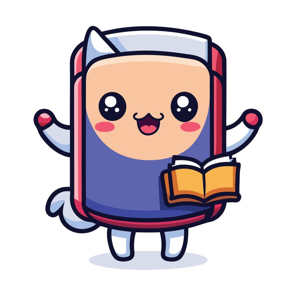 a cute book character holding a book vector