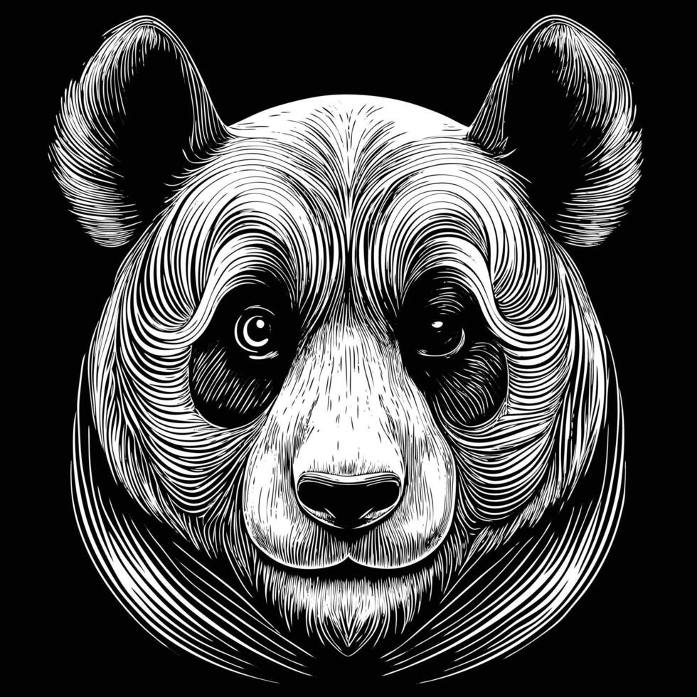 a panda bear head in a black and white drawing vector