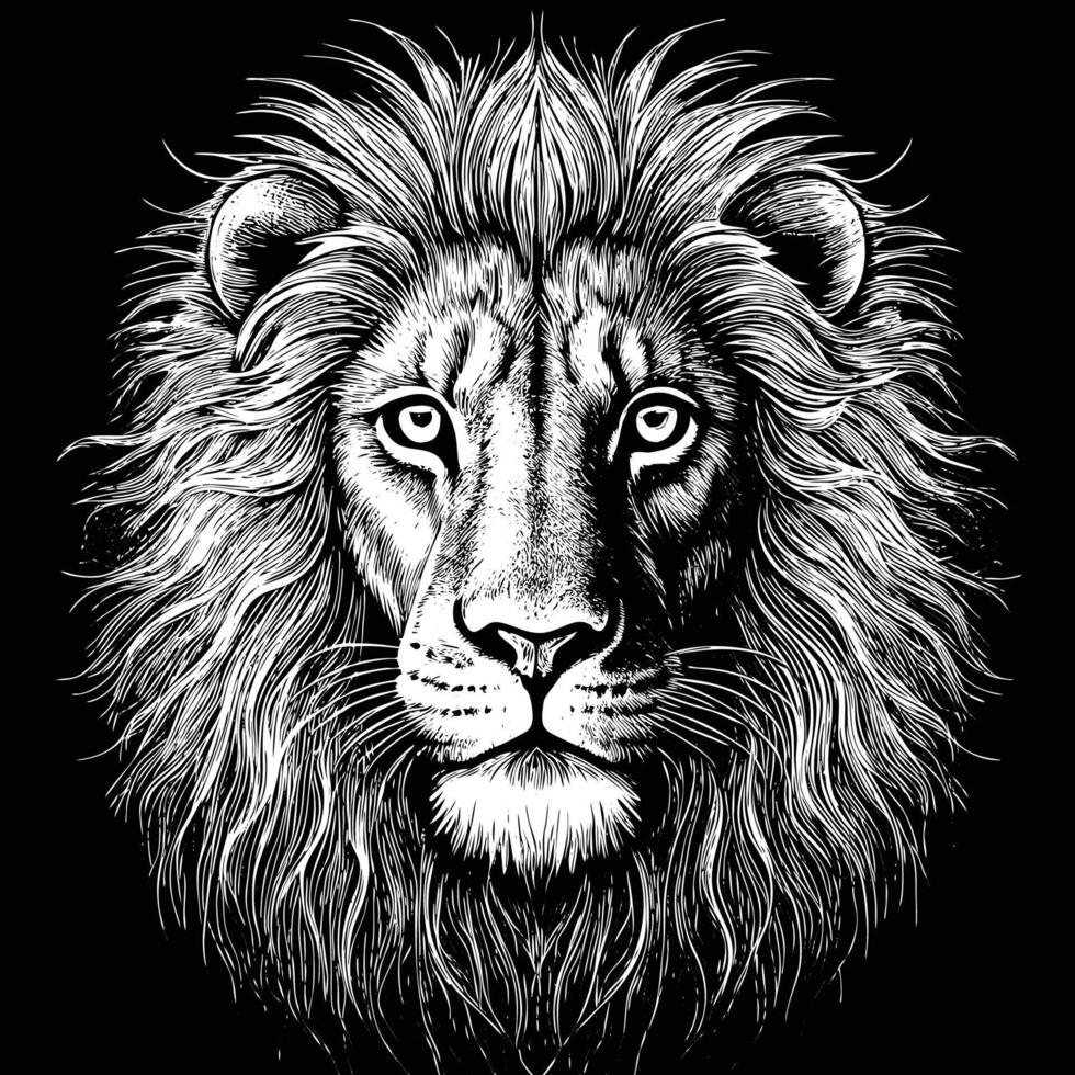 lion head in a black and white drawing style vector