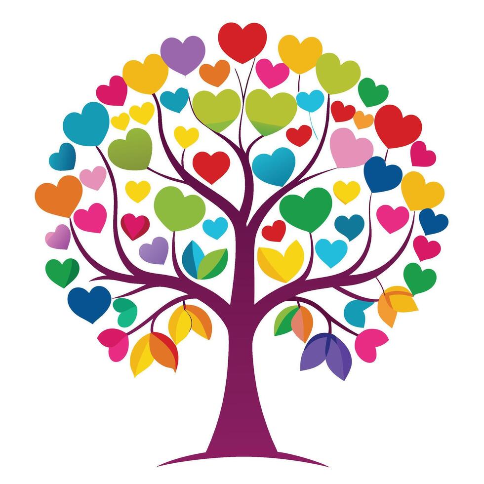 a colorful tree with many hearts on it vector