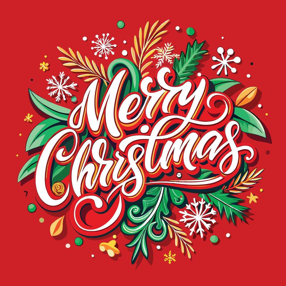 merry christmas lettering design on red background vector