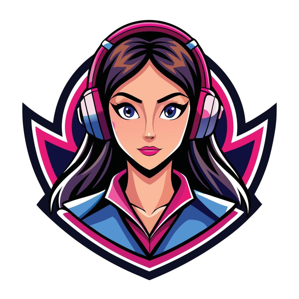 a girl wearing headphones in a shield vector