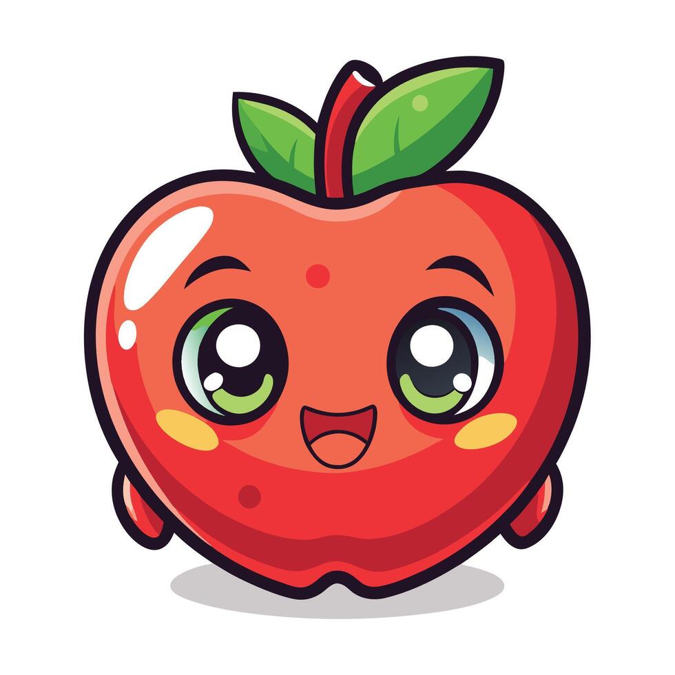 a cartoon red apple with green eyes and a smile vector