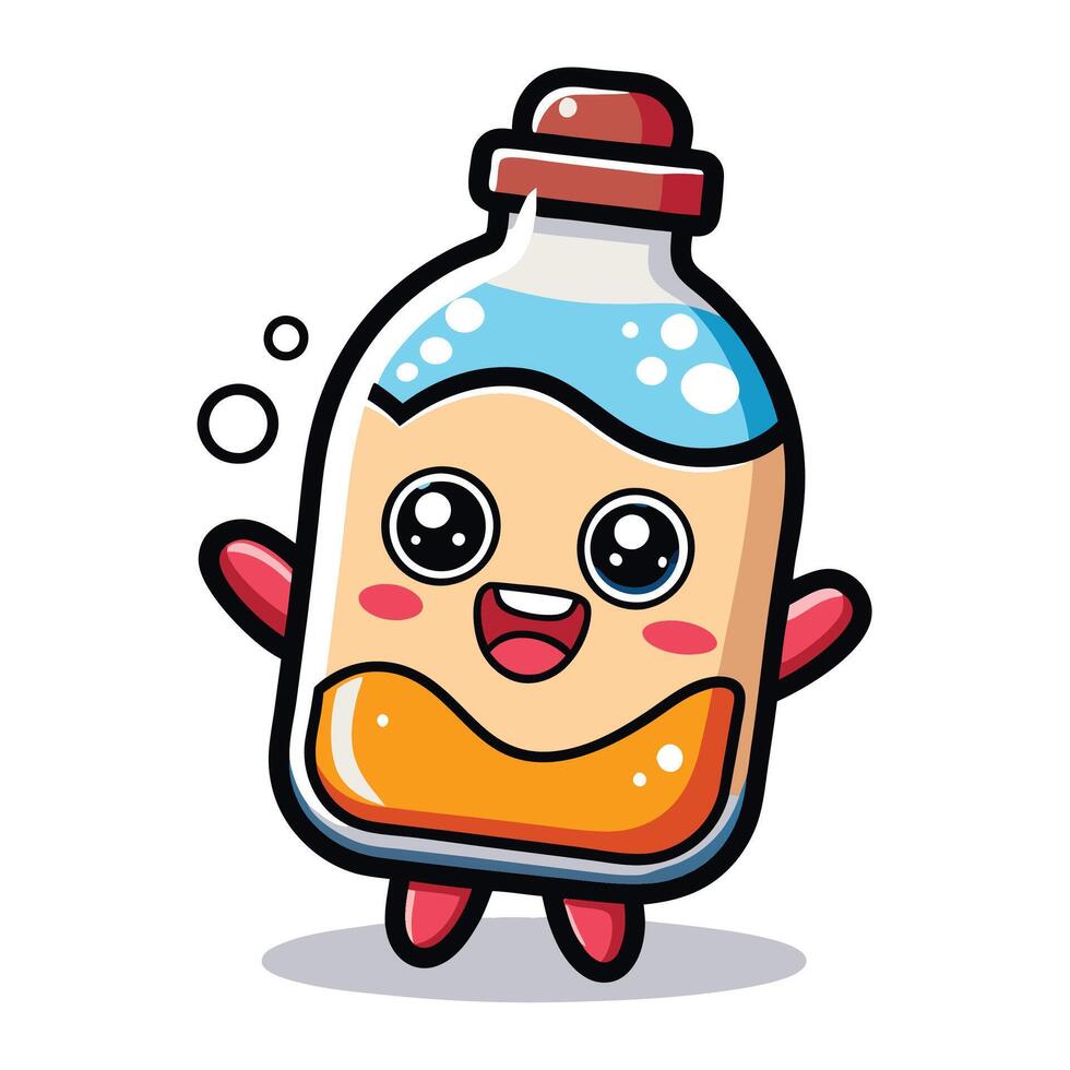 a cartoon bottle with a face and eyes vector