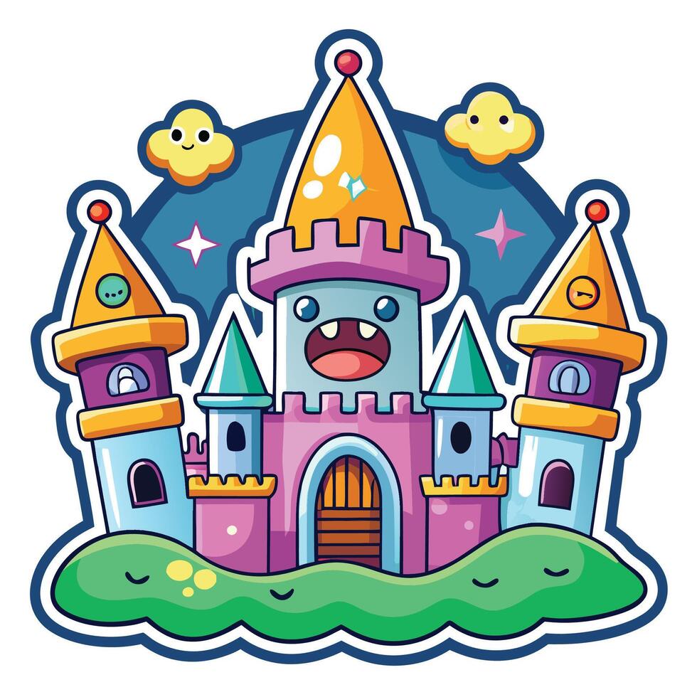 cartoon castle with a monster on top vector