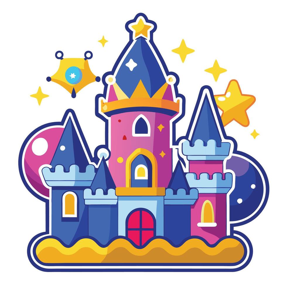 a cartoon castle with stars and balloons vector