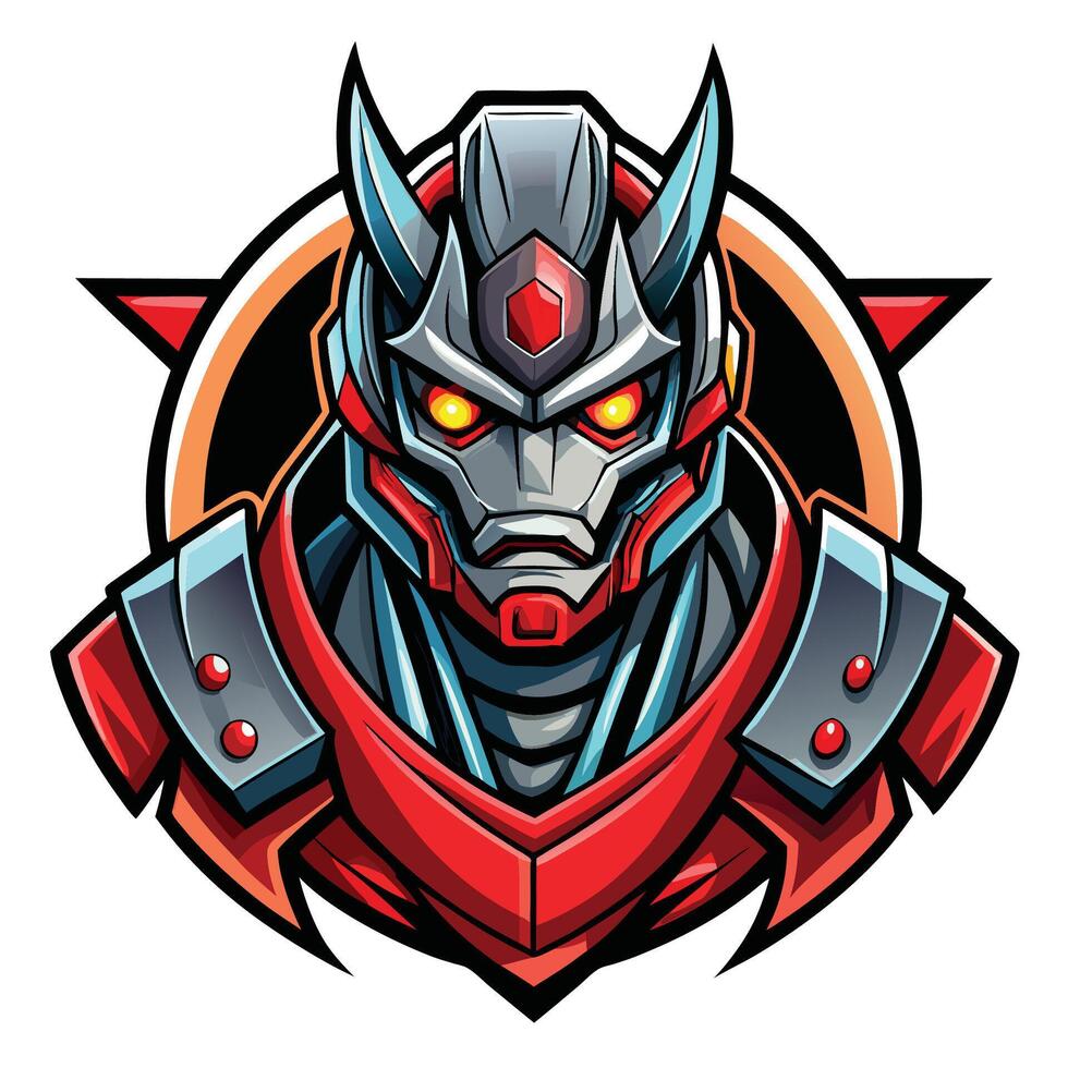 a robot head with red eyes and a red helmet vector