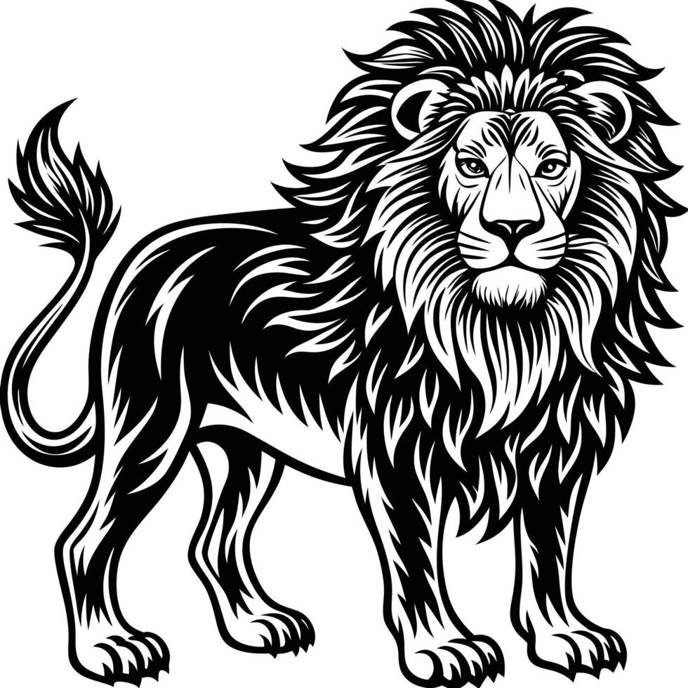 a lion standing in a black and white style vector