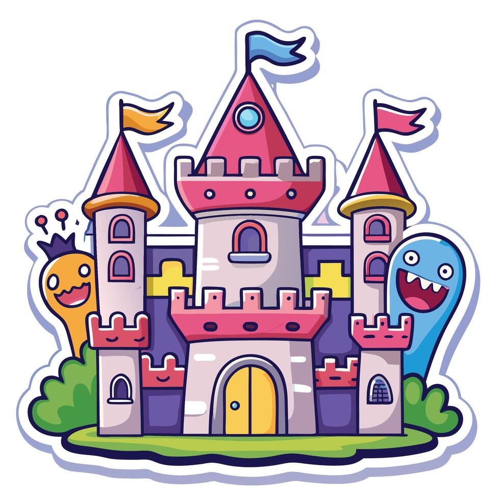 cartoon castle with monsters and monsters in the castle vector