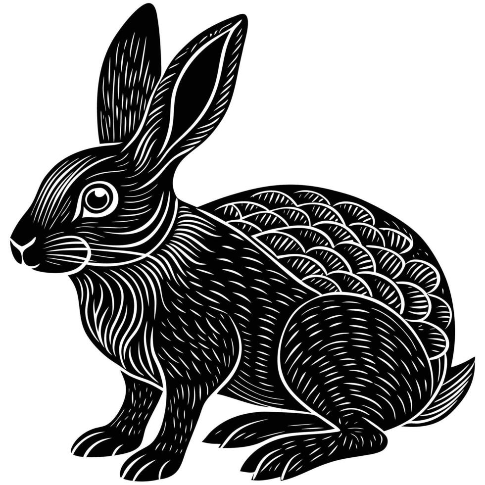a black and white illustration of a rabbit vector