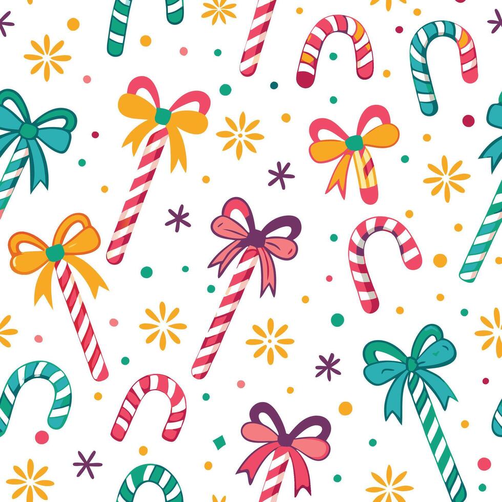 christmas candy canes and bows seamless pattern vector
