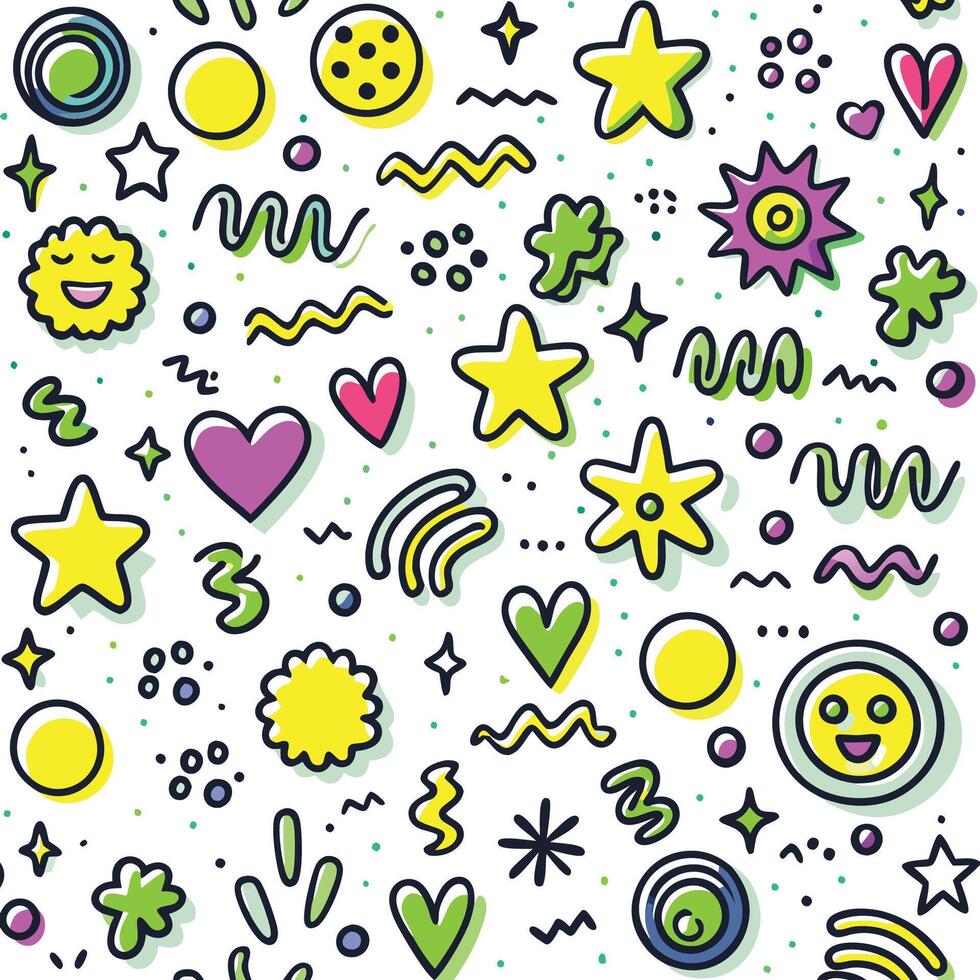 a colorful pattern with stars, hearts and other objects vector