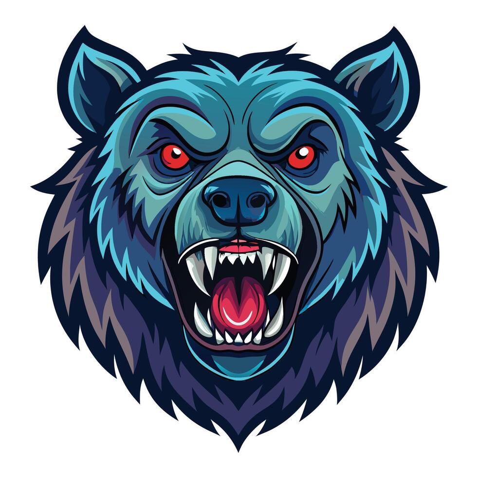 the head of a bear with red eyes and fangs vector