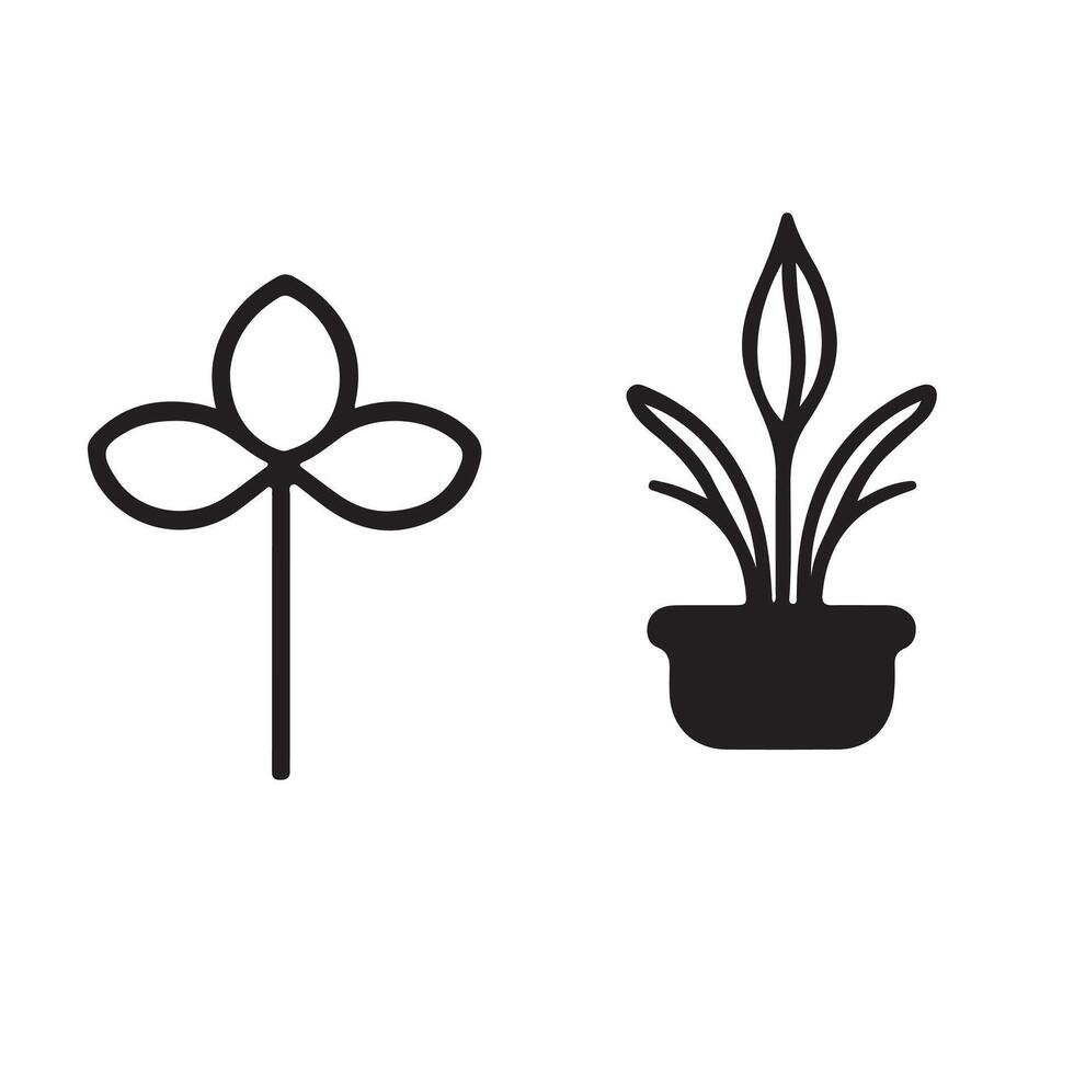 Silhouettes Flower icon set , Abstract botanical flower icon. botany floral design. vector