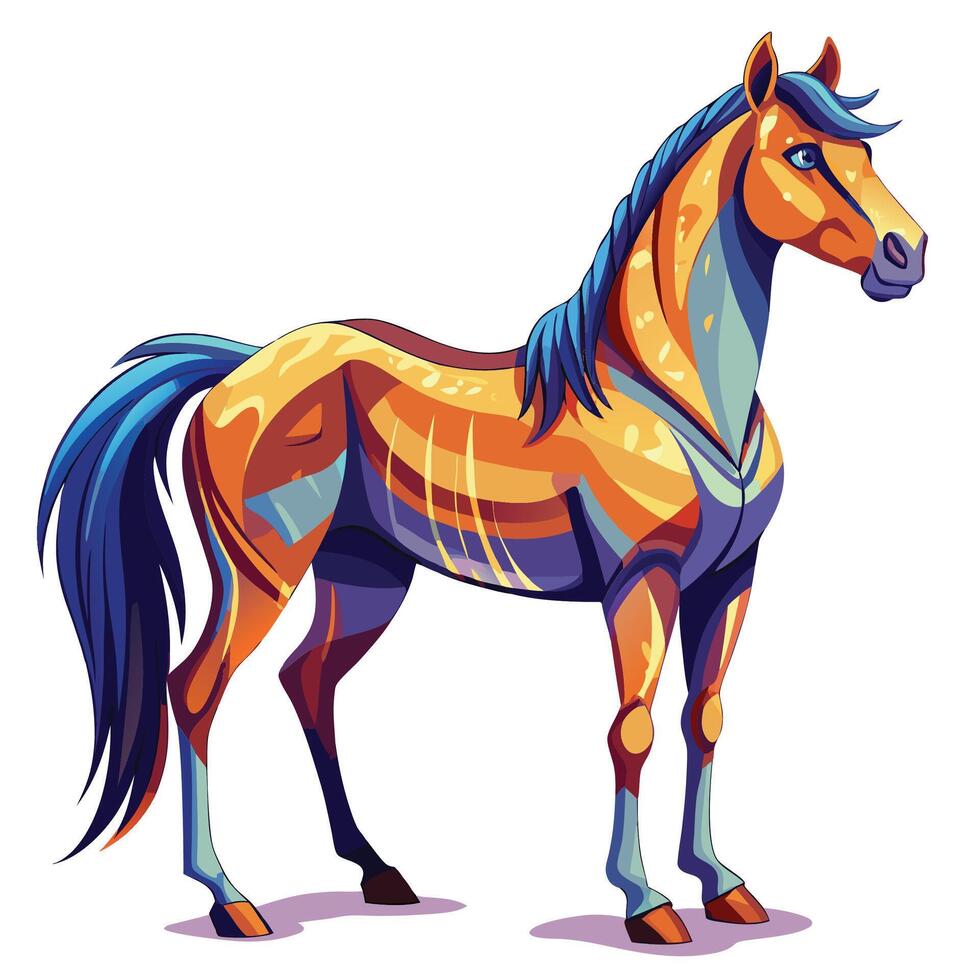 an illustration of a horse with blue and orange mane vector