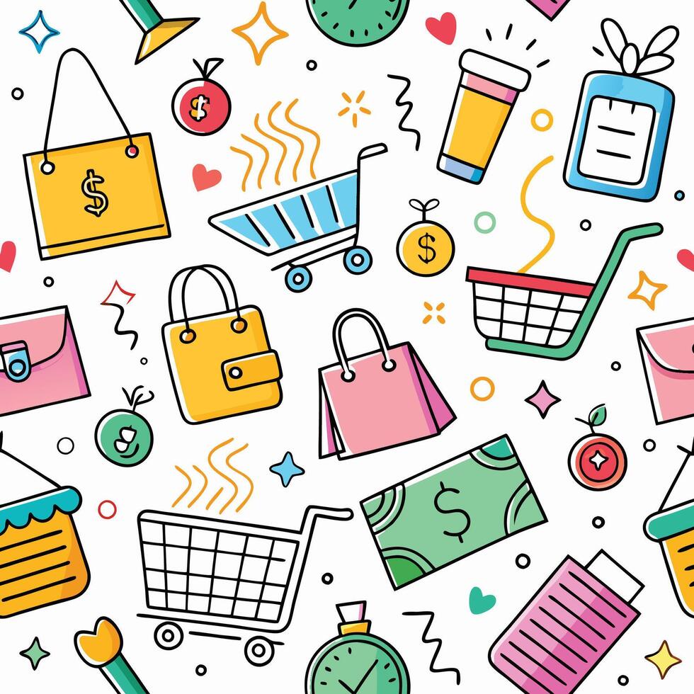 shopping seamless pattern illustration vector