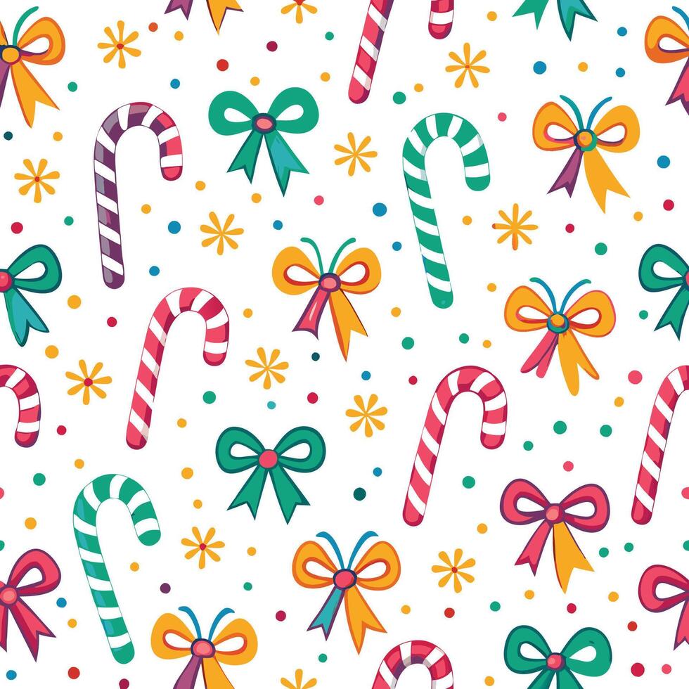 christmas candy canes and bows seamless pattern vector