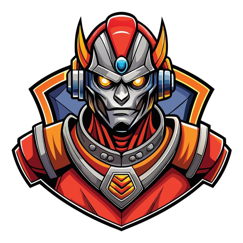 an illustration of a robot with red and orange armor vector