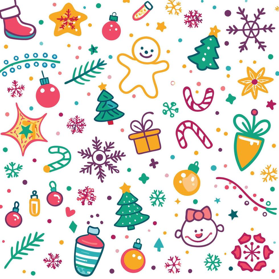 christmas seamless pattern with various objects vector