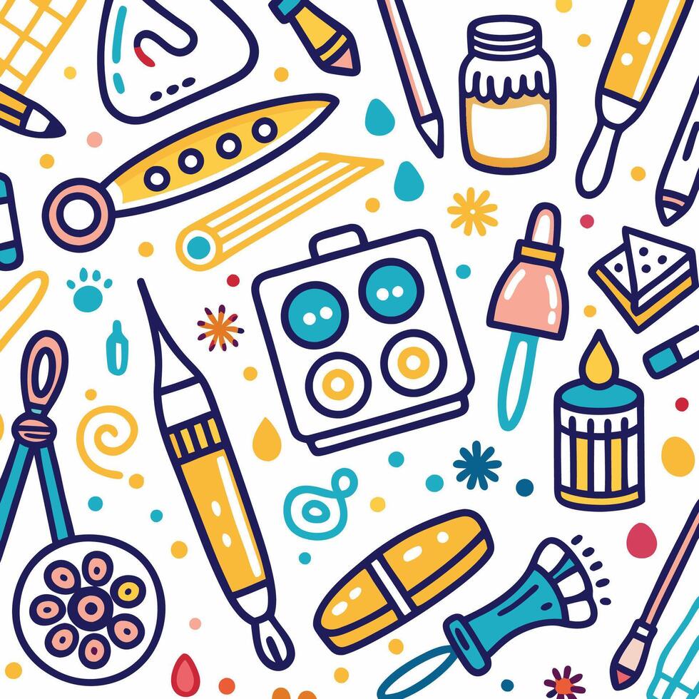 seamless pattern with various art supplies vector