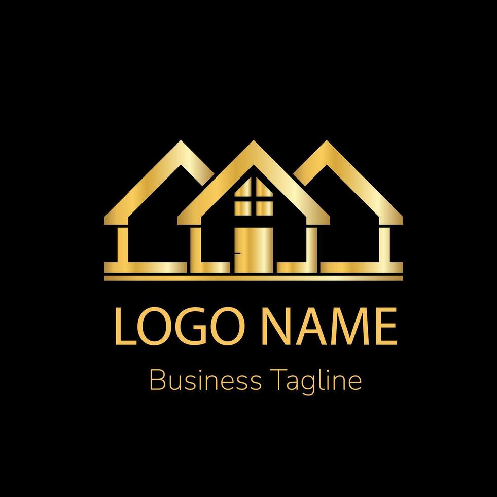 Logo House Real Estate Agent Gold Design Template vector