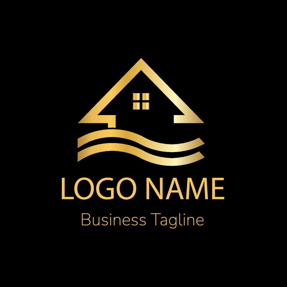 Logo Home Property Agent Gold Design Template vector