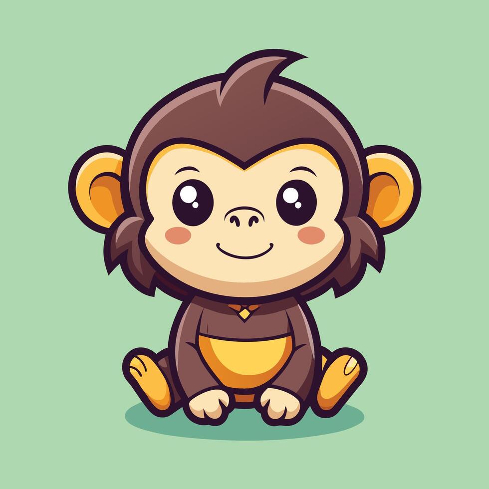 cartoon monkey sitting on the ground vector