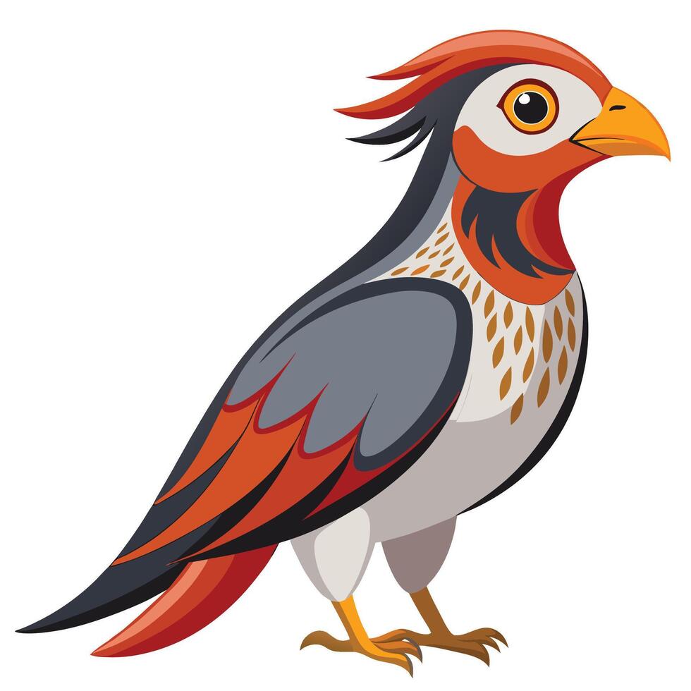 a cartoon bird with red and orange feathers vector