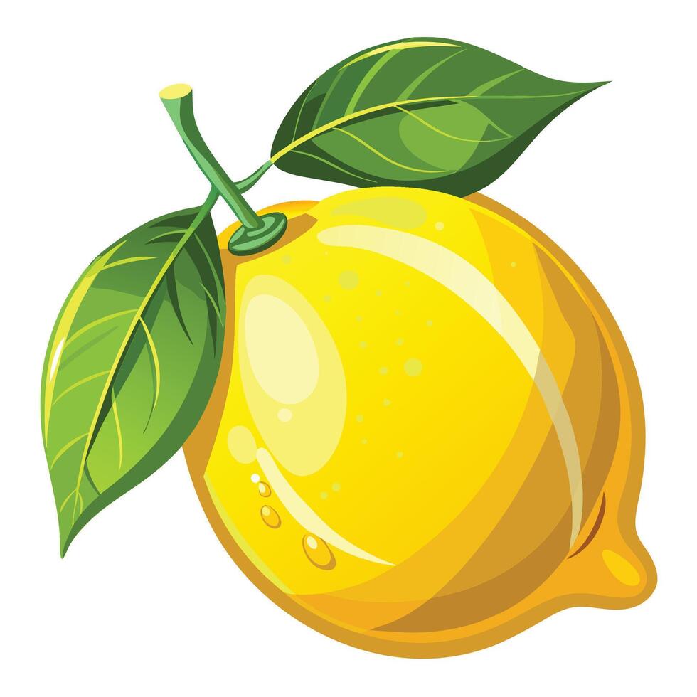 lemon with green leaf illustration vector