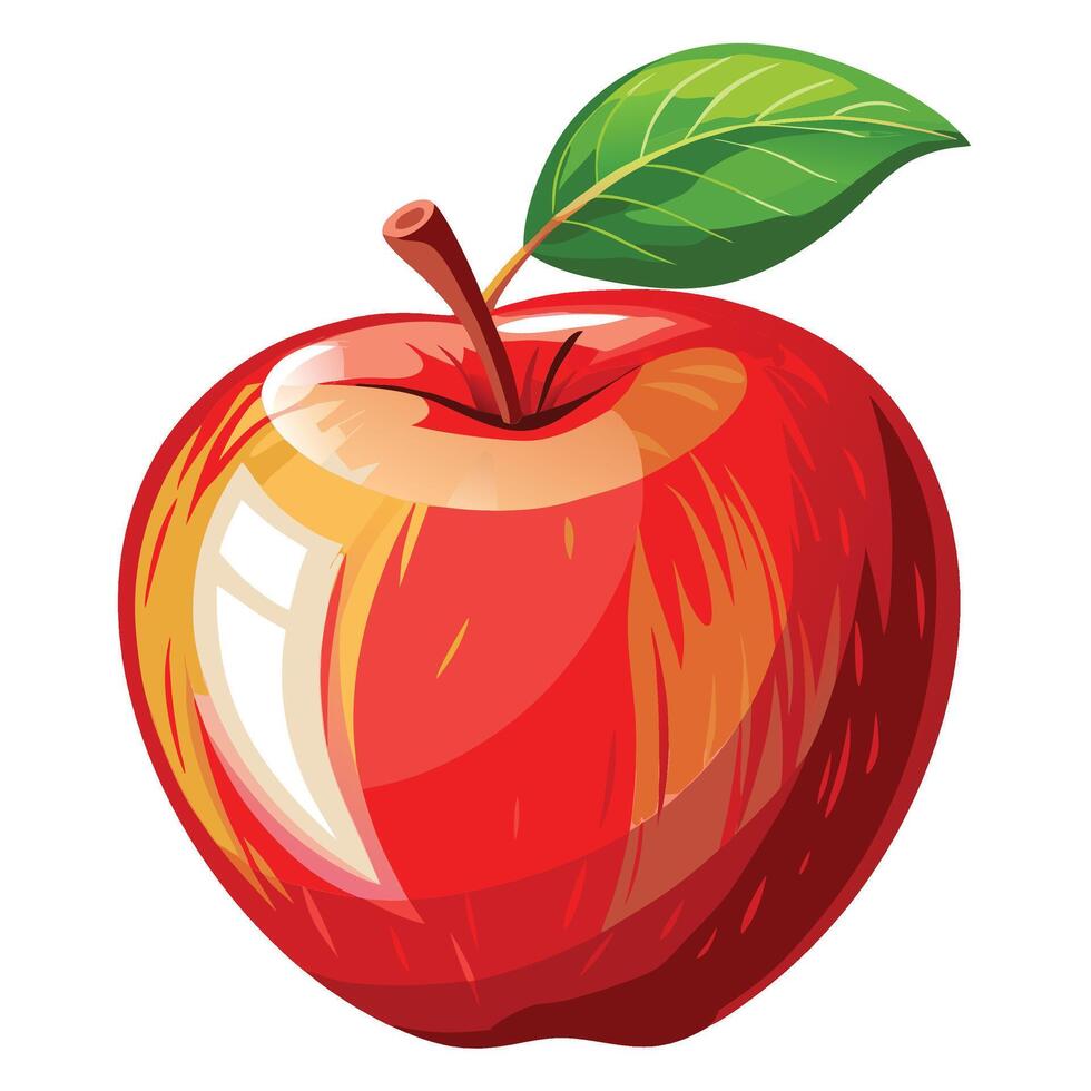 red apple with leaf illustration vector