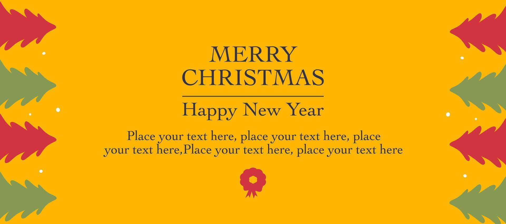 Merry Christmas and Happy New Year Minimalist template on yellow background for banner vector